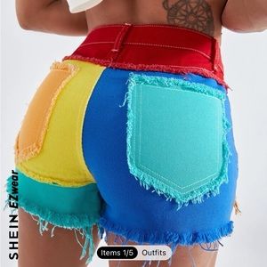 SHEIN Color block shorts medium brand new never worn red, yellow, aqua, orange